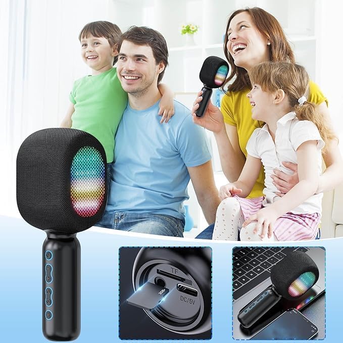Miniatura 3 de Micrófono y altavoz inalámbrico Bluetooth para karaoke - 10 modos de luz, 5 efectos de sonido - portátil, batería recargable, 2-3 horas de tiempo de