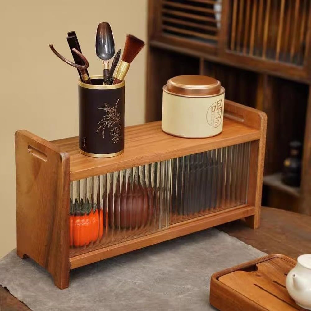 Porte-gobelet compact en noyer contre la poussière avec vitrine en verre fine