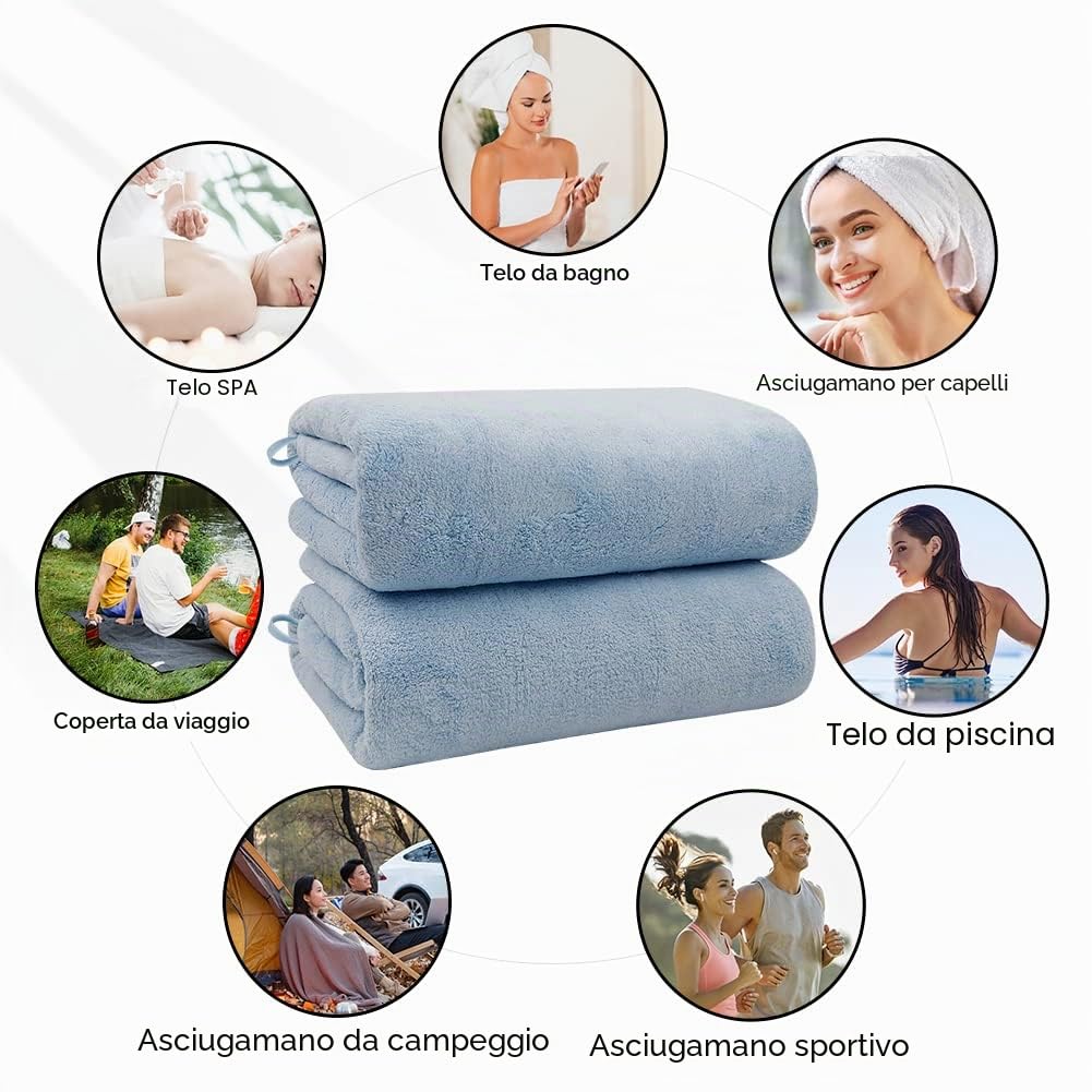 Orighty Set Asciugamani da Bagno, 4 Pezzi (68 x 137 cm) - Asciugamani in Microfibra per il Corpo Morbidi e Altamente Assorbenti, Asciugamani da Bagno in Microfibra per Sport, Yoga, SPA, Fitness - Blu