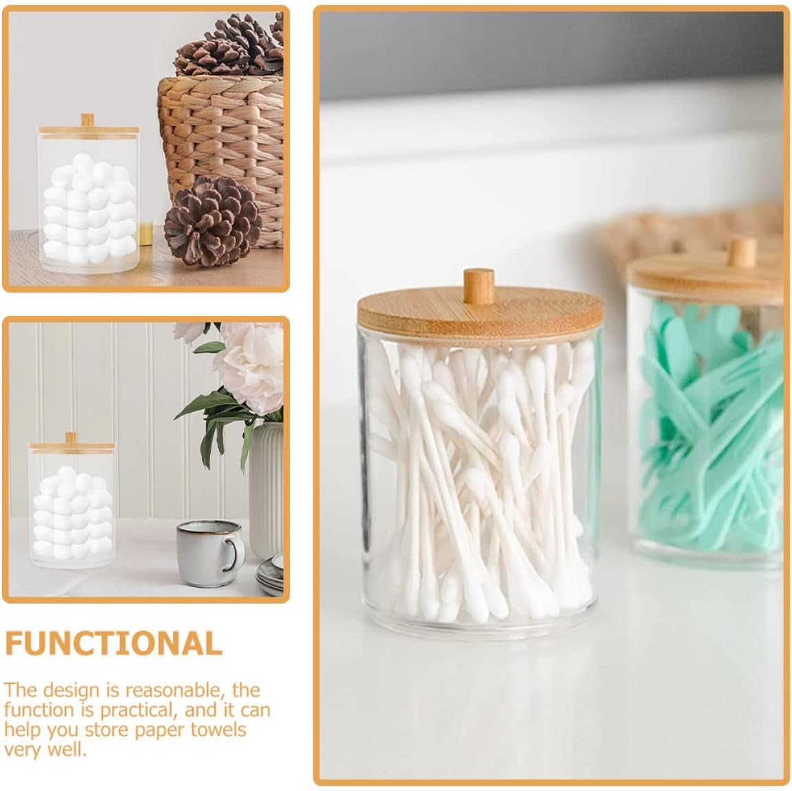 Holibanna Lid Cotton Swab Organizer Large round Acrylic Dustproof Storage Box for Bathroom with Toothpick Holder Dispenser Unique Desktop Canister for Home Use image 4