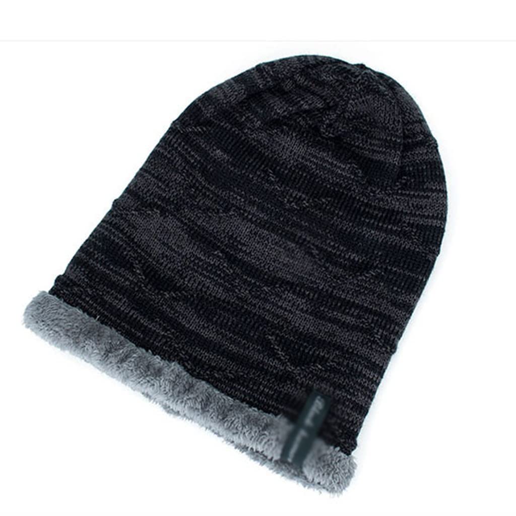Winter Men's Hat Fashion Fleece Skiing Beanies Caps Warm Knitted Beanie Bonnet Hats Men(D)