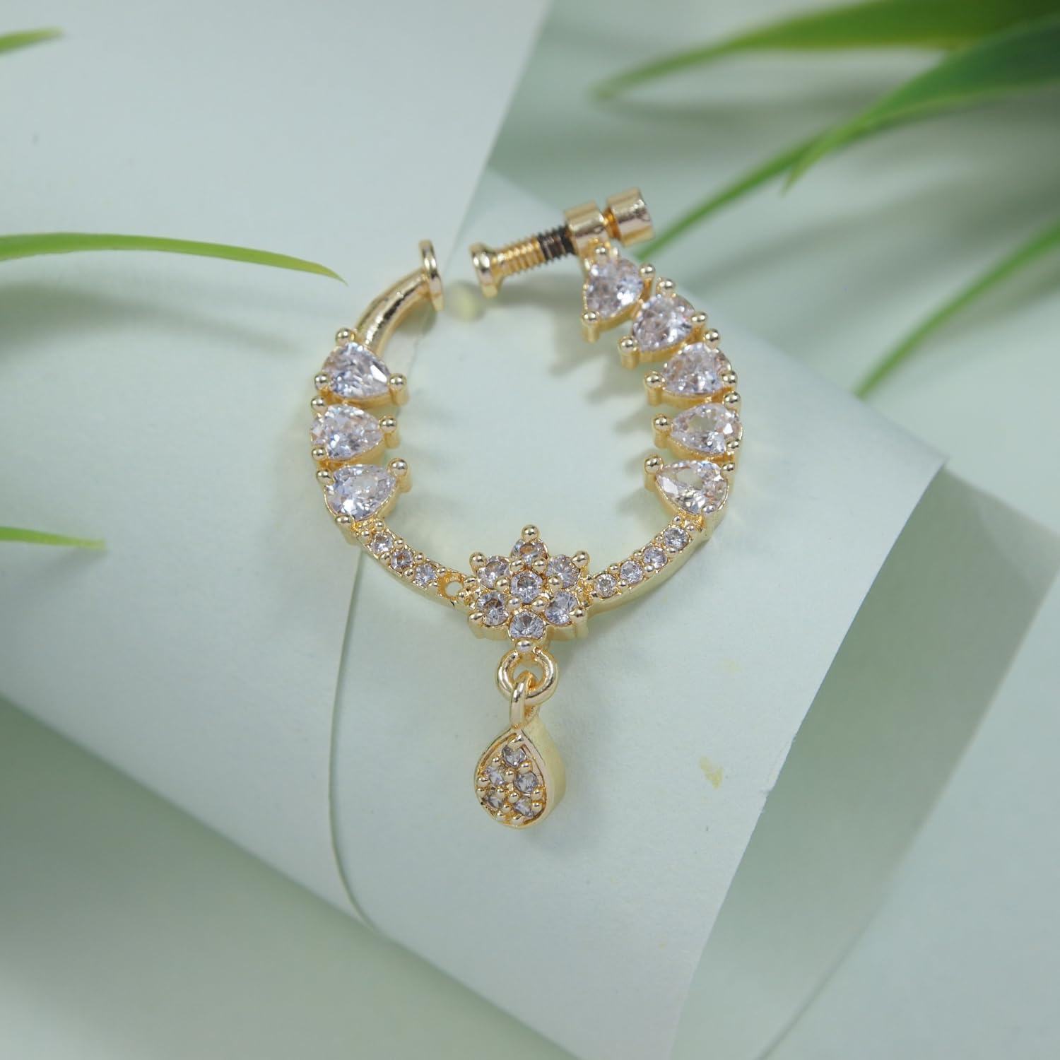 I Jewels Gold Plated Indian Wedding Bollywood Non-Piercing Press Nose Ring For Women