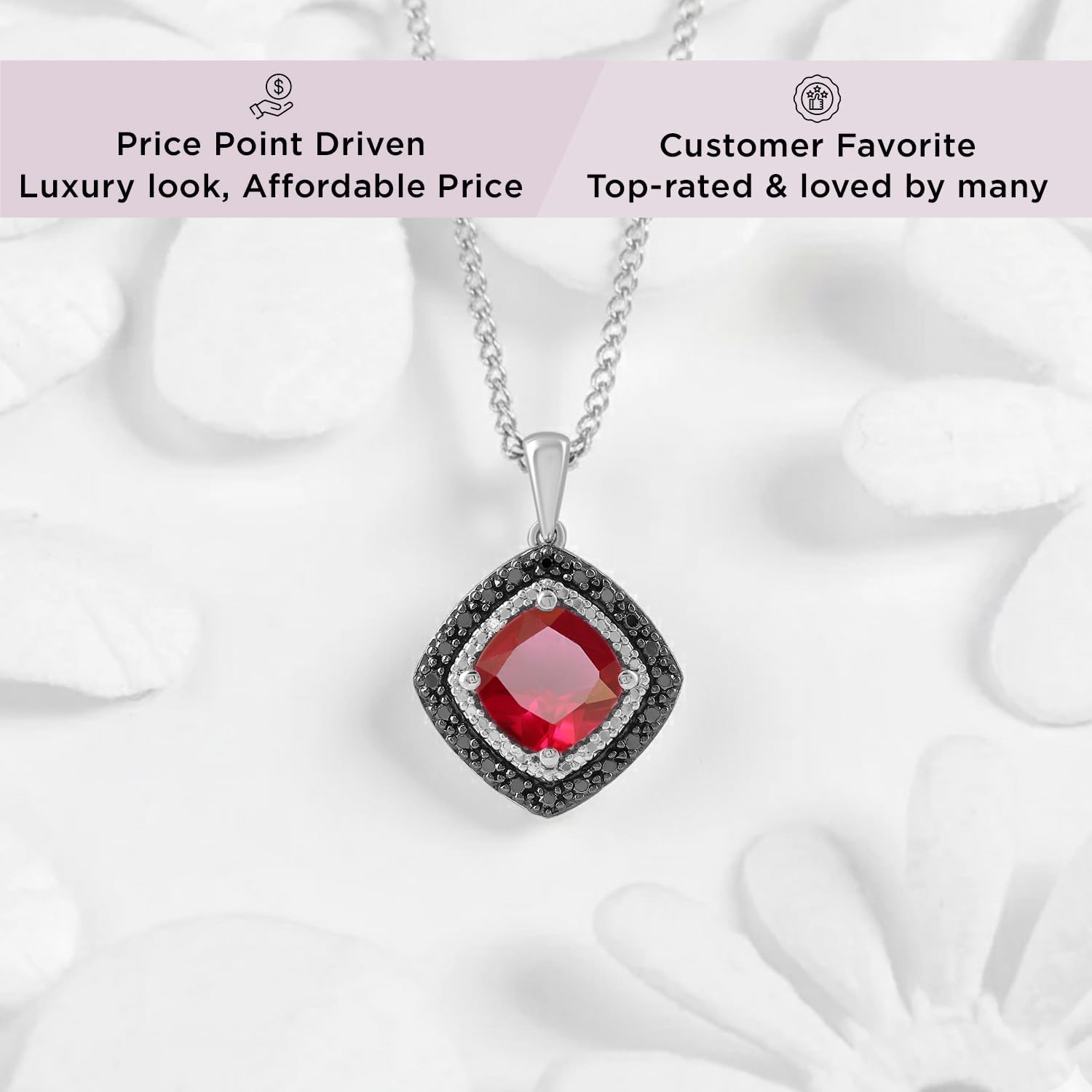 Jewelili 8MM Cushion Shape Necklace Pendant in Sterling Silver with Diamonds and Gemstone Options