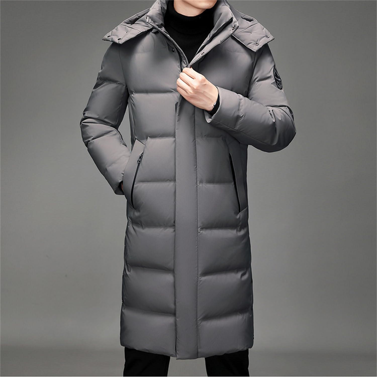 Piumino da uomo lungo giacca invernale calda piumini giacca trapuntata con cappuccio giacche parka cerniera ispessito cappotto invernale da uomo