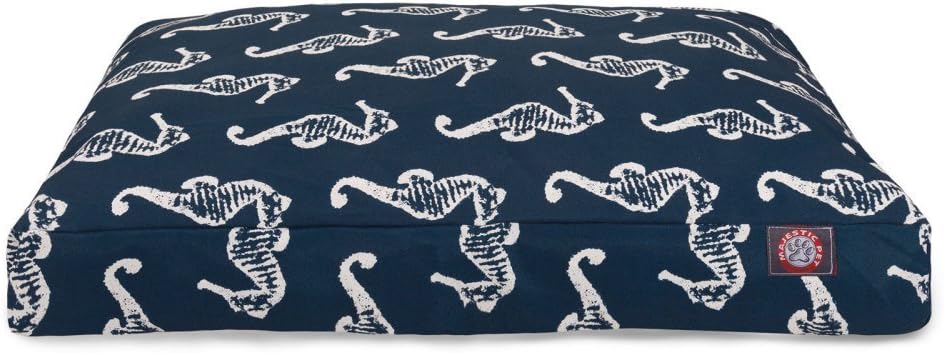 Navy Sea Horse Large Rectangle Indoor Outdoor Pet Dog Bed With Removable Washable Cover By Majestic Pet Products