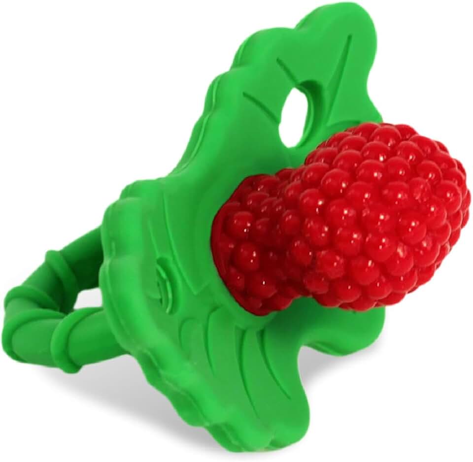 RaZbaby RaZberry 矽膠 嬰兒 固齒器 玩具 - Berrybumps Soothe Babies Sore Gums - Infant Teething 玩具 - Hands Free 設計 - 不含BPA - 輕鬆-至-Hold 設計 - Teething Relief 安撫奶嘴 - Fruit Shape/Red
