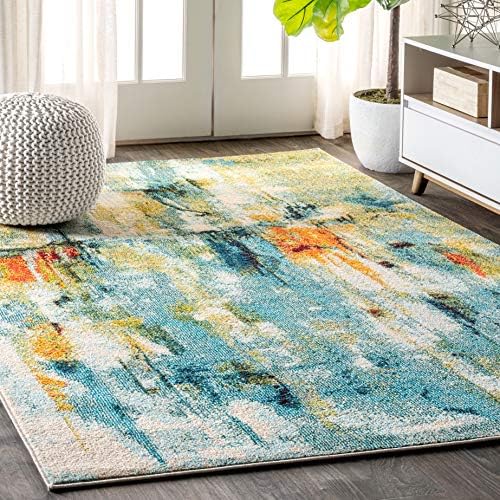 JONATHAN Y CTP100A-8 Contemporary POP Modern Abstract Waterfall Rug Bohemian Easy Care Bedroom Kitchen Living Room Durable 240 cm x 300 cm, Blue/Cream