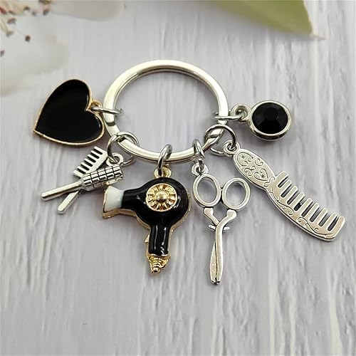 Miniatura 5 de Fuqimanman2020 Peine tijeras secador de pelo llavero con borla y diamante negro encanto peluquero estilista regalo joyería