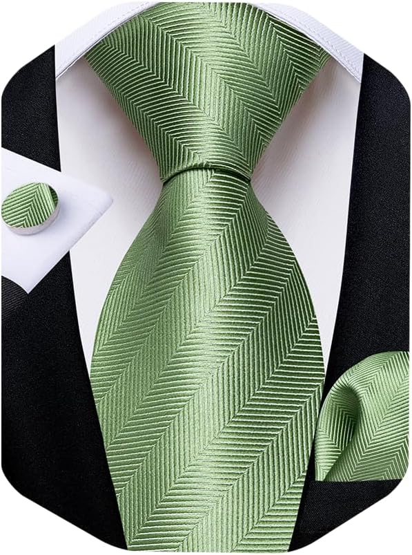 DiBanGu Mens Solid Tie Set Silk Necktie and Pocket Square Cufflinks Formal Ties for Men Wedding Business
