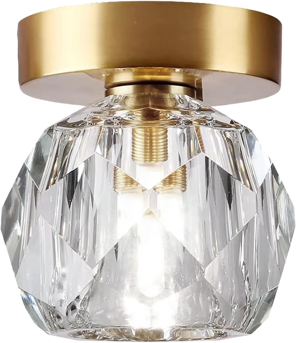 Semi Flush Mount Gold Crystal Ceiling Light,2700K Warm White G9 Bulb