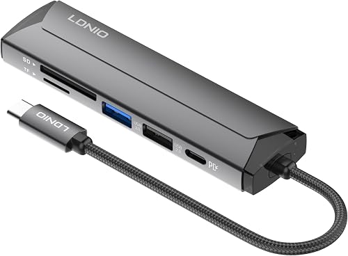 AW LDNIO 6-in-1 USB-C Docking Station, 4K HD Output, PD 100W, USB 3.0 5Gbps, SD/TF Card Reader, Plug and Play