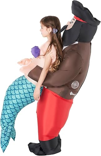 Vista 3 de Morph Disfraz inflable de sirena para niños, disfraz de pirata inflable, disfraz inflable de sirena para niñas