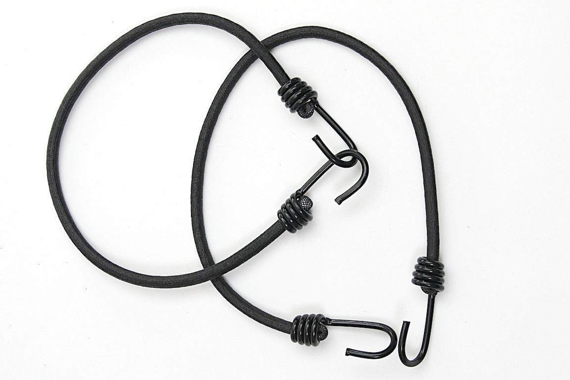 TWIN PACK - 10MM BLACK LUGGAGE ELASTICS BUNGEE CORD WITH SPIRAL HOOK ENDS VARIOUS LENGTHS (10MM x 1000MM)