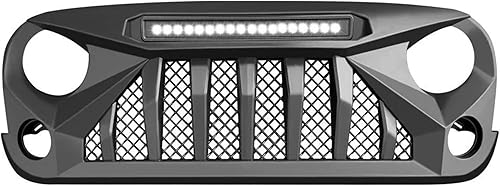 Miniatura 9 de Cubierta de rejilla delantera con luces todoterreno compatible con Jeep Wrangler 2007 a 2018, JKJKU, Rubicon y Sahara Sport, negro mate
