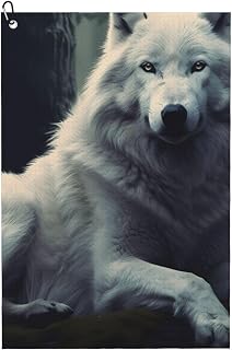 Goodaily White Wolf Wolves Microfiber Golf Towel with Carabiner Clip, 16x24 Inch Absorbent Waffle Weave Towel for Golf Bags