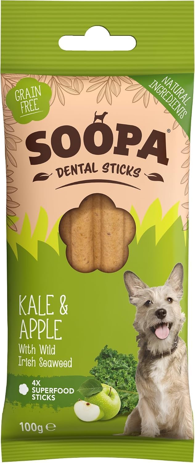 Kale & Apple Dog Dental Sticks, Human-Grade, 100 g, 1-Pack | Vegan, Dog Dental Chews to Clean Teeth, Breath Freshener, Aid Digestion, Natural, Superfood, Healthy, Grain Free Dog Treats
