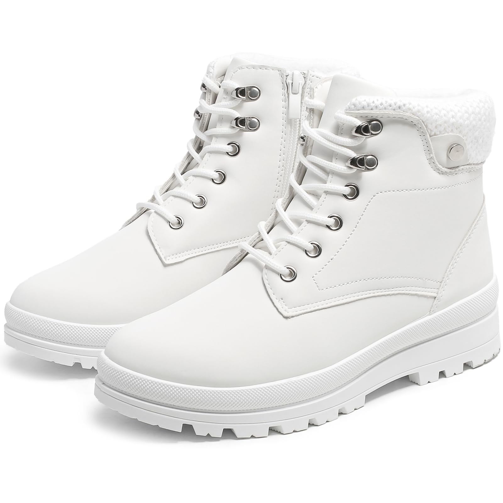 kufeiti Women's Waterproof Fur Lined Winter Boots Platform Black Combat Non Slip Boots with Side Zipper Snow Ankle Boots for Outdoor Hiking Work