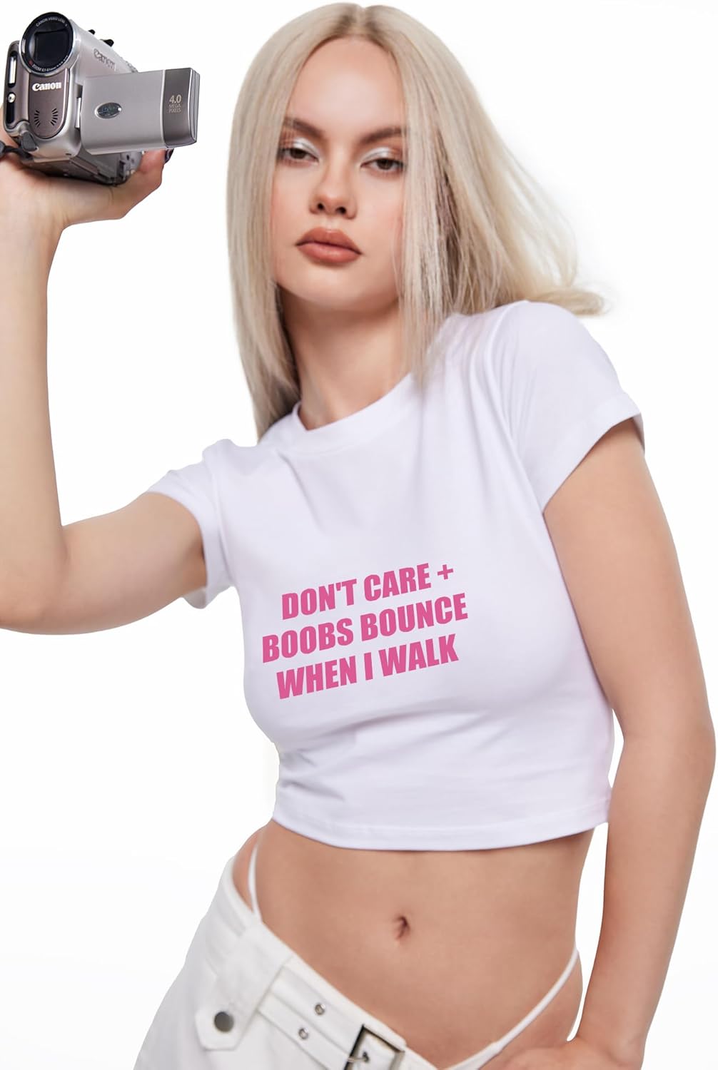 Y2K Graphic Tees for Women - Don't Care Bounce Funny Short Sleeve Crew Neck Crop Tops Going Out Top T-Shirt - Image 3