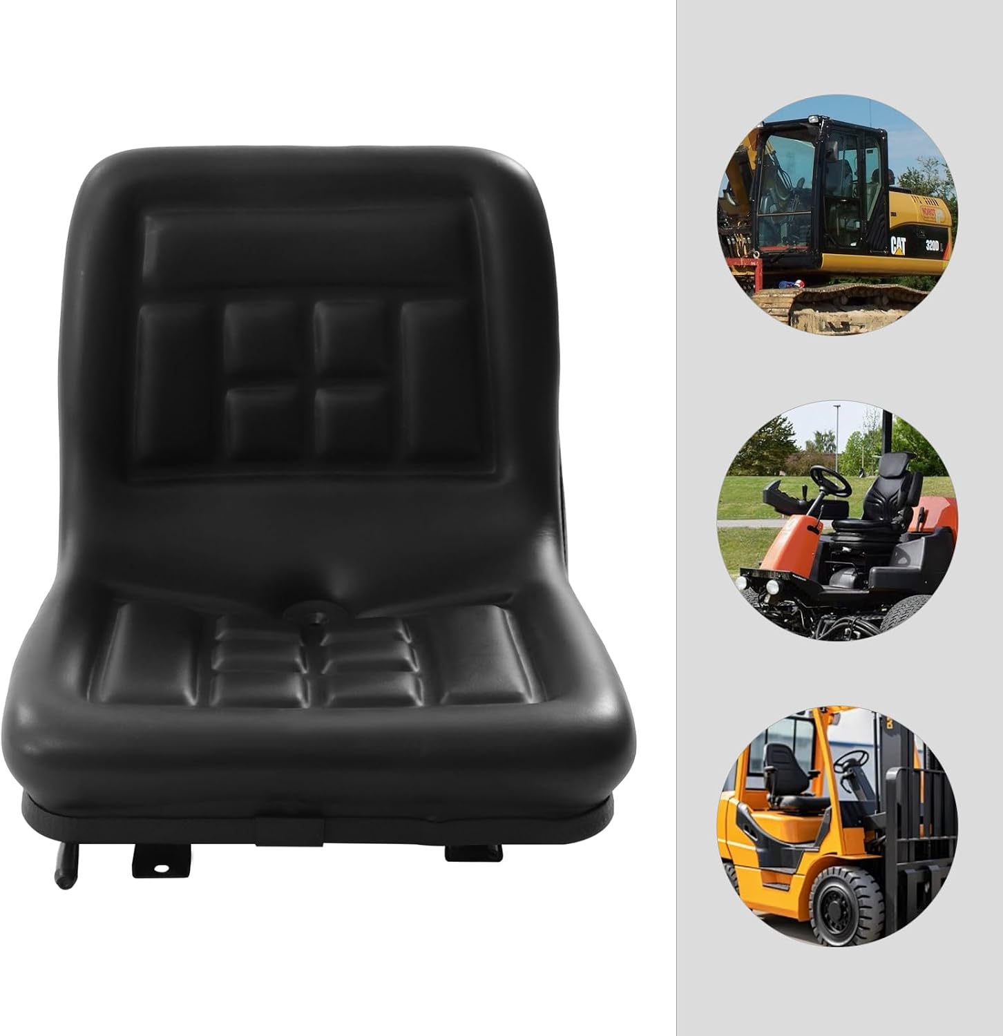 Compact High Back Mower Seat, 14.57x13.78x12.6 In Lawn Tractor Seat, Position Adjustment Universal Fold Down Forklift Seat, for Forklifts Dozers Riding Mowers Tractors(Black)