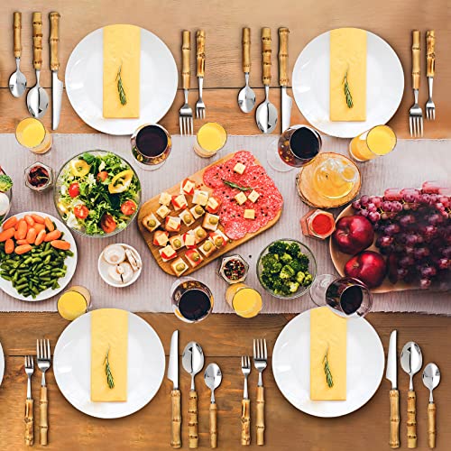 Bamboo Silverware Set 18/8 Stainless Steel Tableware Set Natural Bamboo Utensil Flatware Set Spoon Fork Knives Bamboo Handle Cutlery Set For Kitchen Wedding Home Restaurant Party (Silver, 30 Pieces) #TOP5
