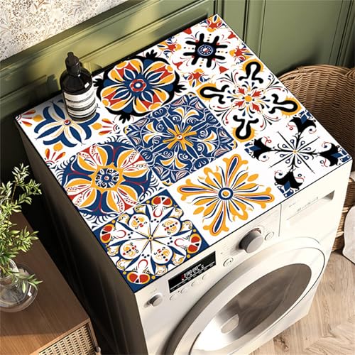 Highdi Style Ethnique Coloré Housse de Protection pour Machine à Laver Top,Coussin de Machine à Laver Antidérapant Housse de Machine à Laver pour Machine à Laver Ou Sèche-Linge (Bleu,60x60cm)