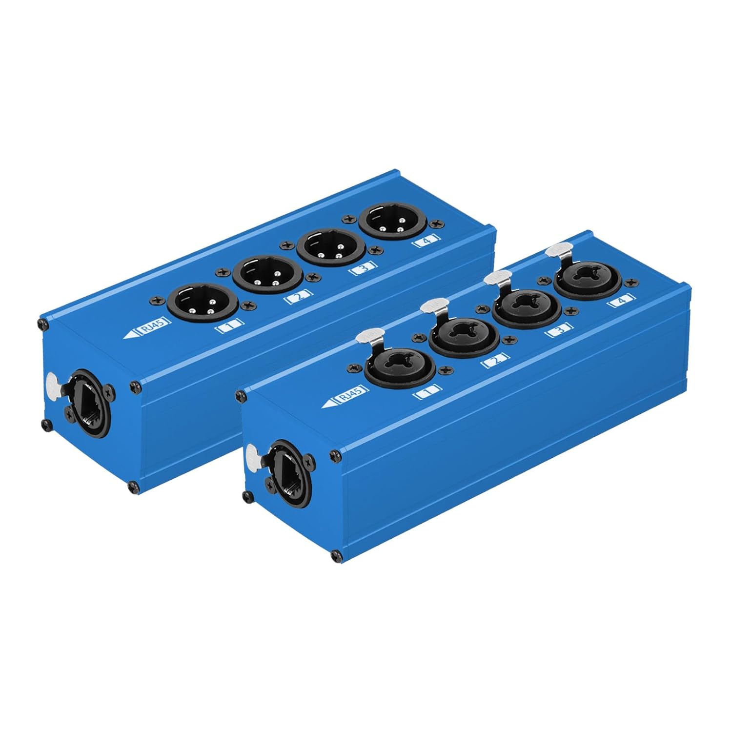 4 Channel 3 Pin Multi Network XLR Cable Breakout XLR Male and 6.35 1/4" TRS Stereo Female Over RJ45 Ethercon Cable Extender for Stage Lighting and Recording Studio (Blue, XLR M - XLR/6.35 F)