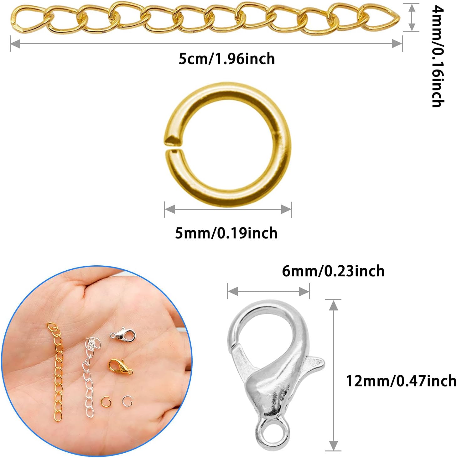 100pcs Lobster Claw Clasps and 100pcs Extender Chains with 100pcs Open Jump Ring,Removable Extension Chain Jump Rings Lobster Clasps for Necklaces Bracelet,Anklets,Jewelry Making Supplies(300pcs)