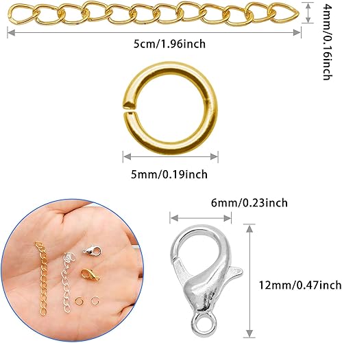 Miniatura 3 de 100 cierres de pinza de langosta y 100 cadenas extensoras con 100 anillos de salto abiertos, anillos de extensión extraíbles para collares,