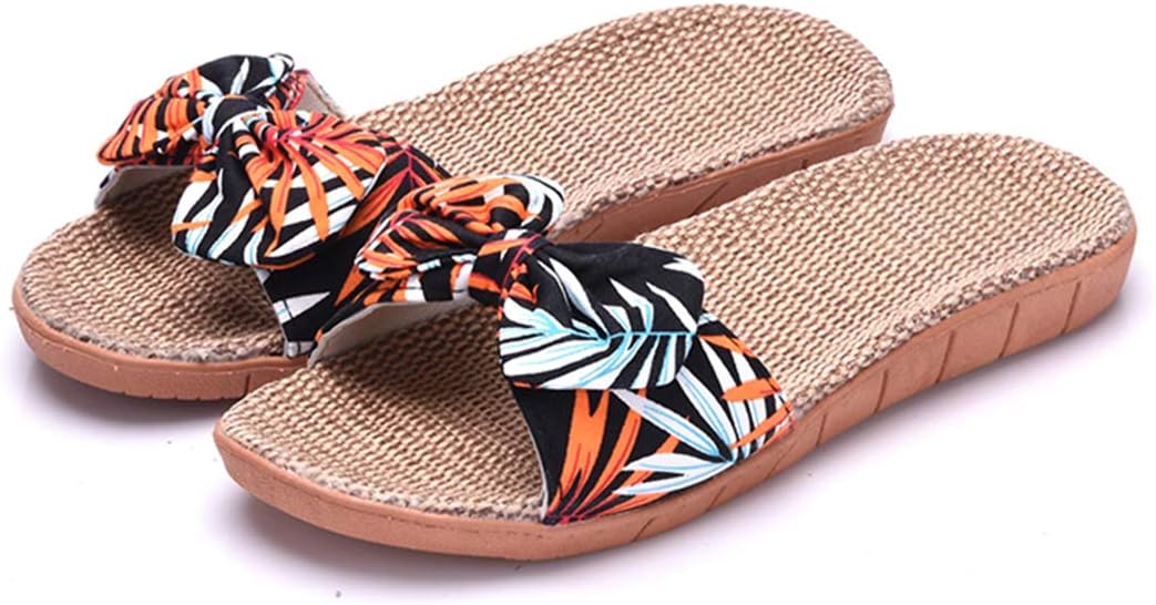 xsby Womens Cozy Indoor Cotton Flax Home Slippers Non-Slip Casual Sandals