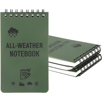Pack of 4 Waterproof Notebook Small Portable Pad with Top Spiral Small Notebook as All-Weather Notepads for Outdoor Activities Tactical Short Writing Green