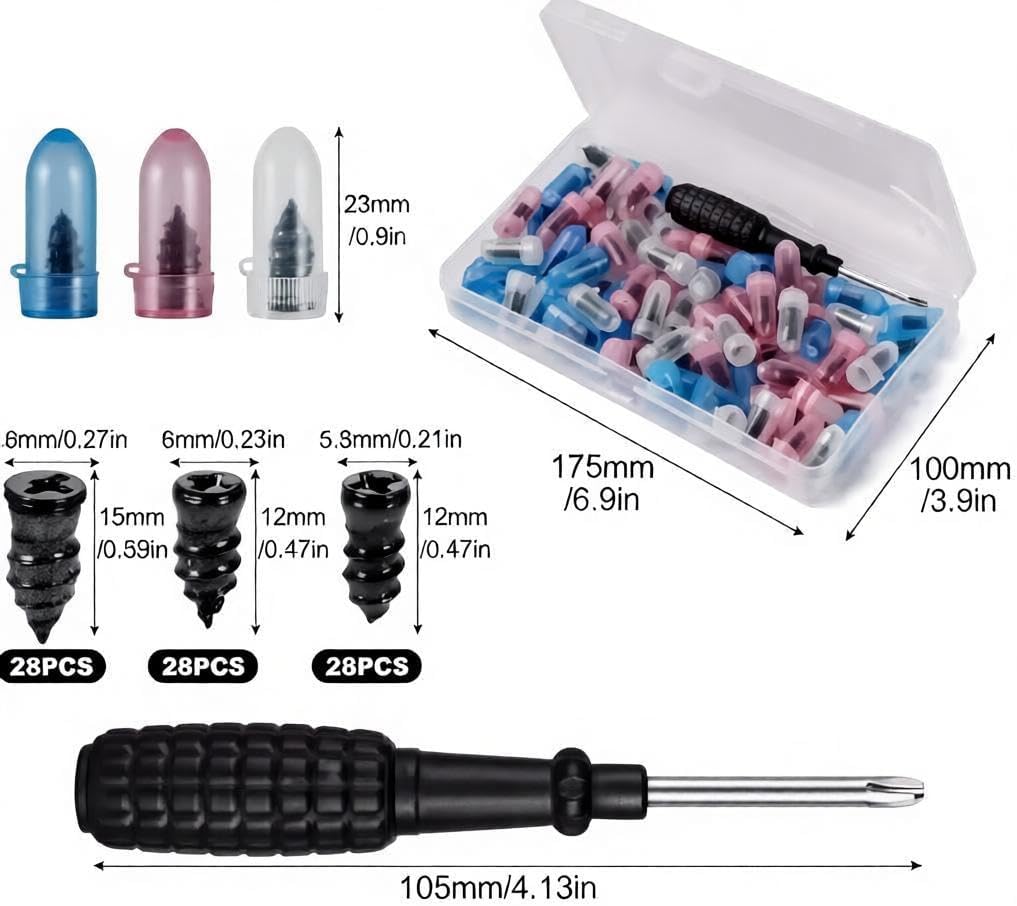 Tire Repair Kit 84PCS, Screw-in Rubber Nails for Car, Truck, SUV, Motorcycle, ATV, Emergency Flat Tire Puncture Repair Tool with Cross Screwdriver, 3 Sizes