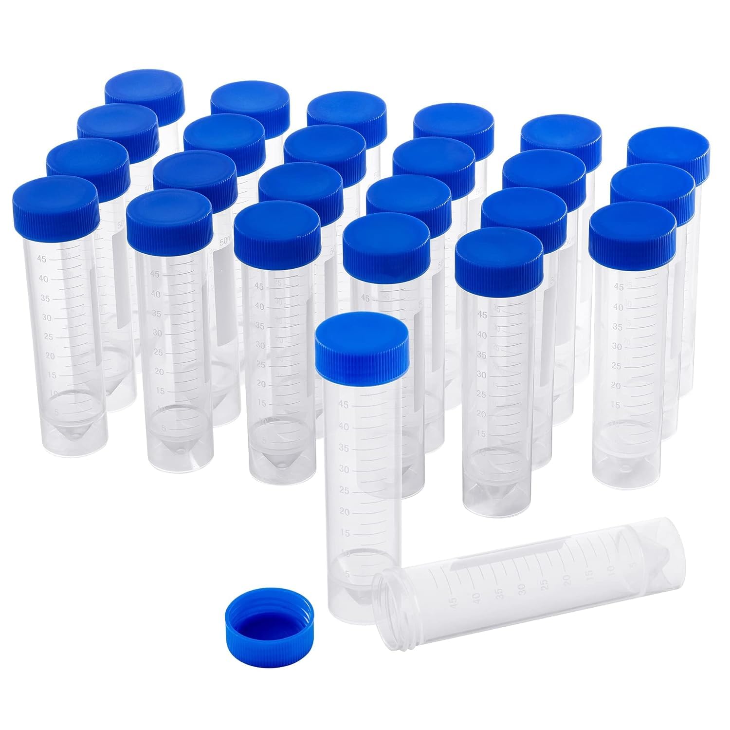 50 ML bleu Tube a Essai Plastique Tube,Tubes à Essai Gradués,Tube à Échantillons avec Bouchon à Vis,Cryotubes En Plastique Laboratoire Tube Centrifugeuse Fond Plat 20 Pièces