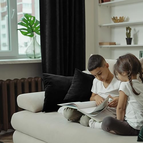 Miniatura 7 de BGment Cortinas opacas de terciopelo negro para Halloween de 84 pulgadas para dormitorio, cortinas térmicas para oscurecer la habitación, paneles de