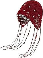 HUIYOUDE Boho Crochet Hat with Pearls & Tassel Ear Flaps - Handmade 100% Cotton Slouchy Beanie for Women