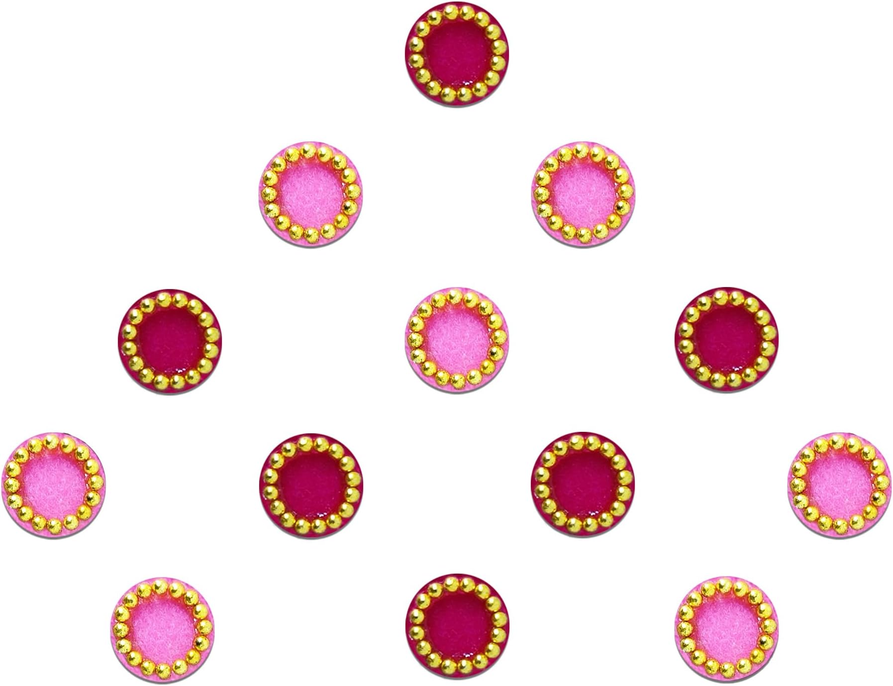 Comet Busters Round Hot Pink and Light Pink Bindi With Gold Beads Border (5 mm) (BIN237)