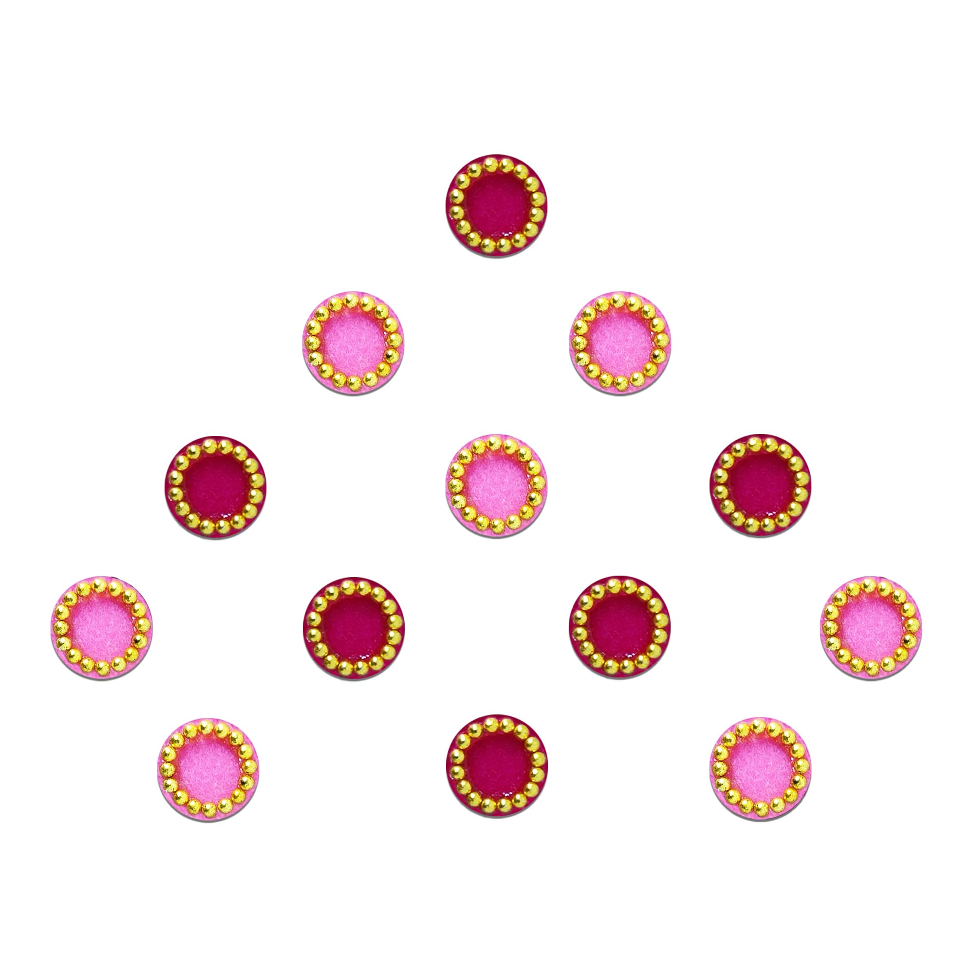 Comet Busters Round Hot Pink and Light Pink Bindi With Gold Beads Border (5 mm) (BIN237)