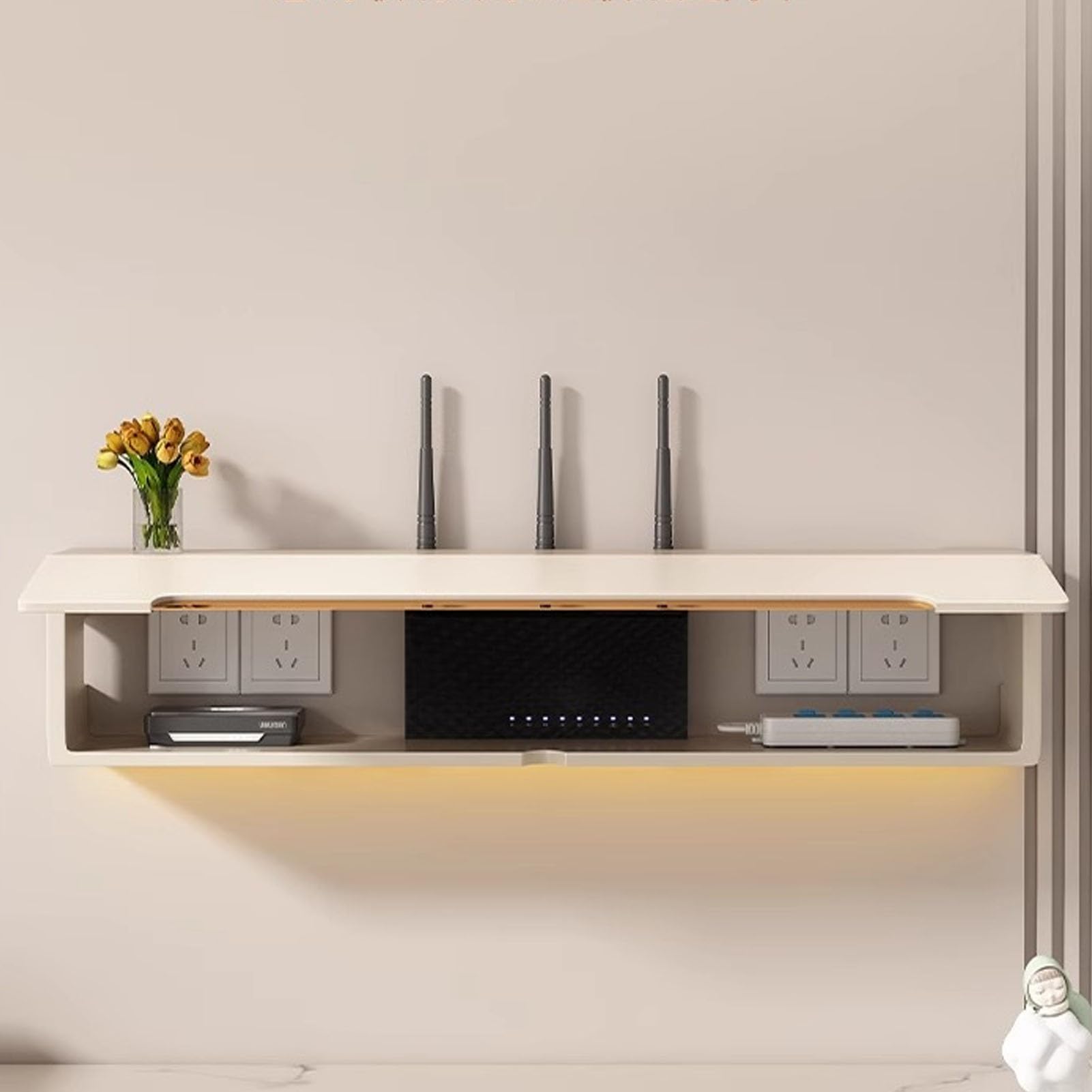 Aufbewahrungsbox for WLAN-Router Aus Holz, Wandhalterung for Router, Aufbewahrungsboxen for Modems Und Kabel, Routerschrank for Zuhause Und Büro(Gray,80cm/31.5in)
