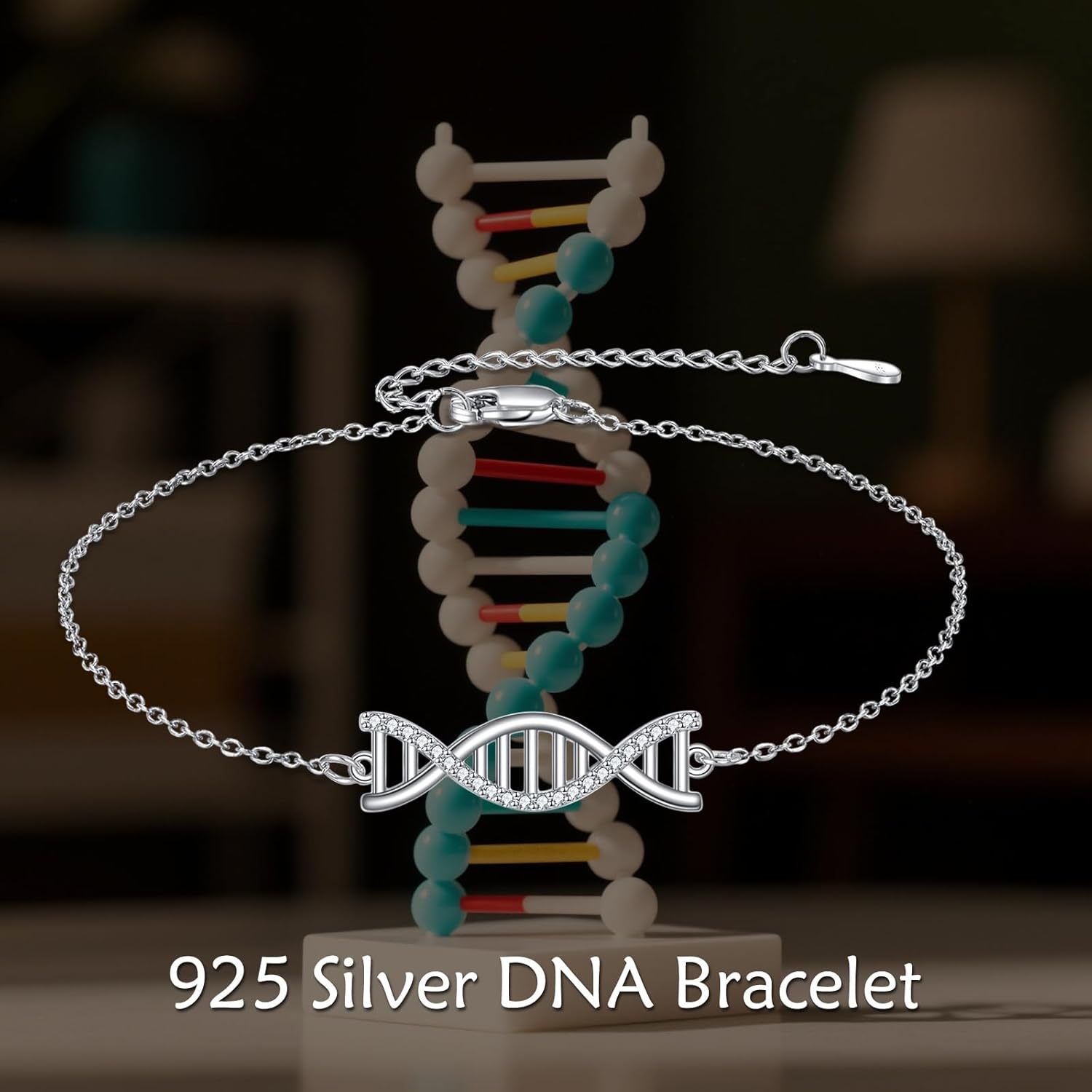AOBOCO DNA Double Helix Chemistry Science Molecule Biology Bracelet 925 Sterling Silver Science Gifts for Women Science Gifts for Adults