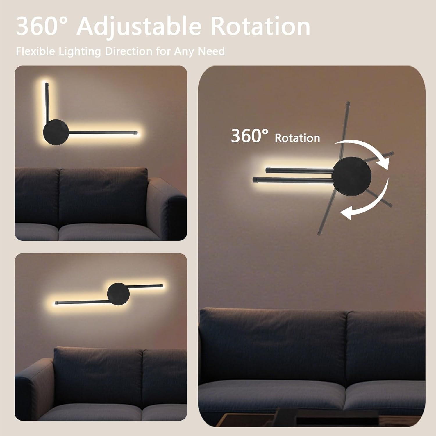 Wireless Wall Sconces Battery Operated Magnetic LED Wall Lights with Remote, Rechargeable, 360° Rotatable, 3 Color Temps, 10 Dimmable Levels, No Drill Indoor Lighting for Living Room, Bedroom 25 Inch