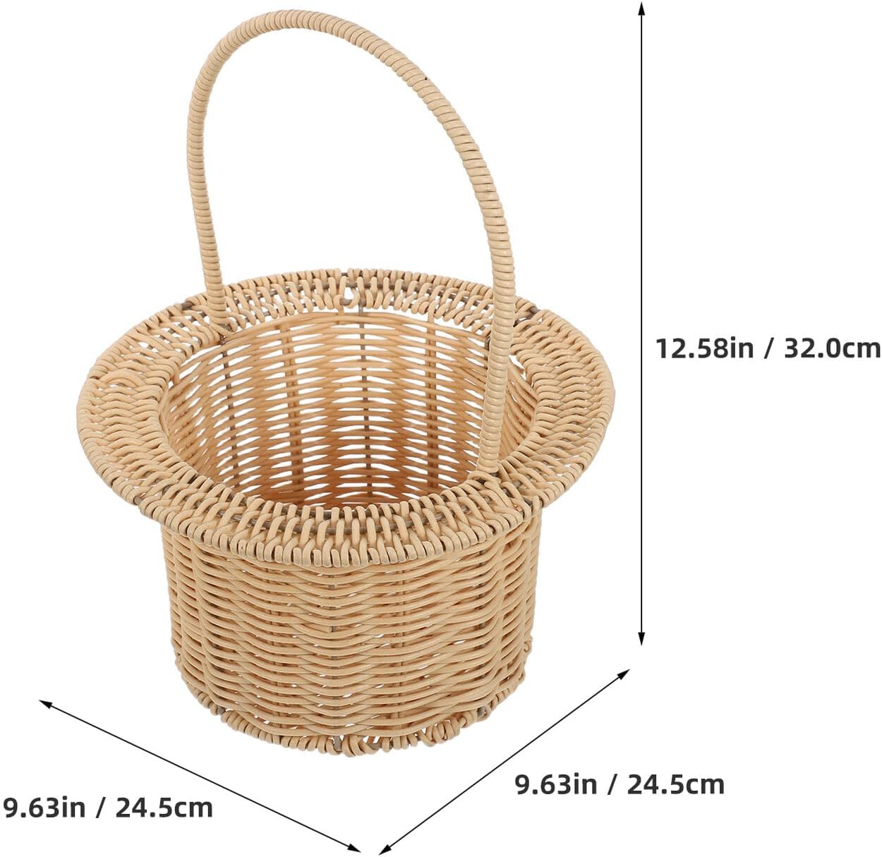 Imitation Wicker Flower Girl Basket Large Rustic Wedding Basket with Handle Hand-woven Plastic Rattan for Garden Ceremony Party Decor