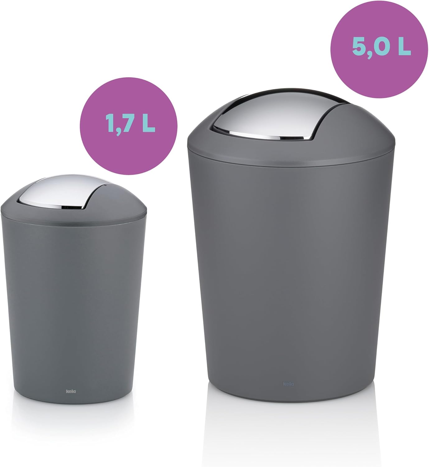 kela Cosmetic bin Grey 1.7l, mini Waste bin Bathroom with Swing lid, Plastic, Marta, Small Table Waste bin Grey matt
