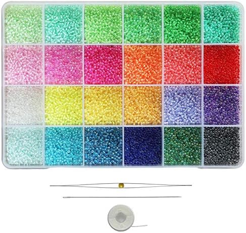 Bala&Fillic - Beads in vetro, 2 mm, 24.000 pezzi, in confezione da 24 colori, 12/0 Small Craft Beads for Jewelry Making (1000 pz/color, 24 colori