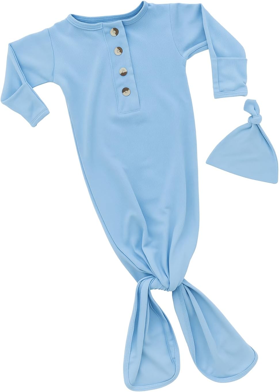 Stroller Society Newborn Knotted Baby Gown and Hat Set for Baby Boy or Baby Girl