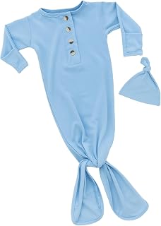 Stroller Society Newborn Knotted Baby Gown and Hat Set for Baby Boy or Baby Girl