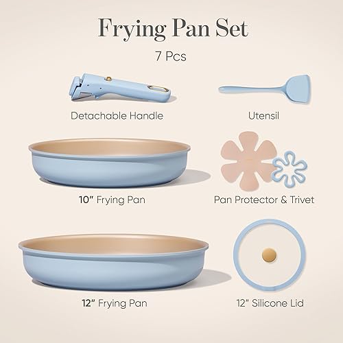 Miniatura 2 de CAROTE Sartenes antiadherentes reforzados con titanio, juego de 2 piezas con tapas, sartén antiadherente con mango desmontable, PFOS, sin PFOA,