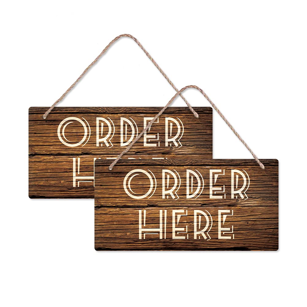 SUPERDANT 2 Sets Order Here Signs Coffee Hanging Sign Plaque Rectangle Ordering Area Sign Rustic Wood Hanging Sign Bracket for Resturant Coffee Shop Tavern Decoration 11.8x5.9inch