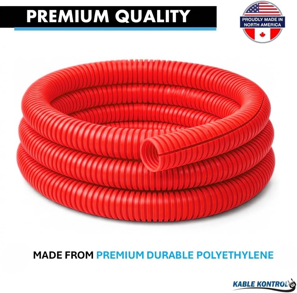 Kable Kontrol Colored Split Wire Loom Tubing 1/4 Inch 25 Ft Long - Red Conduit Cover for Cords - Corrugated Tubing and Protector for Automotive - Durable Polyethylene