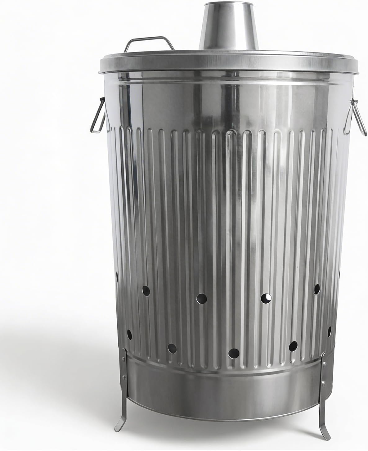 Plexon Incinerator Burn Barrel for Outside for Burning Trash Leaf - Metal Burn Can Cage Bin Container - Fire Can Paper Burner Outdoor, Chimney Lid and Ventilation Holes, Galvanized Steel, 31 Gallon