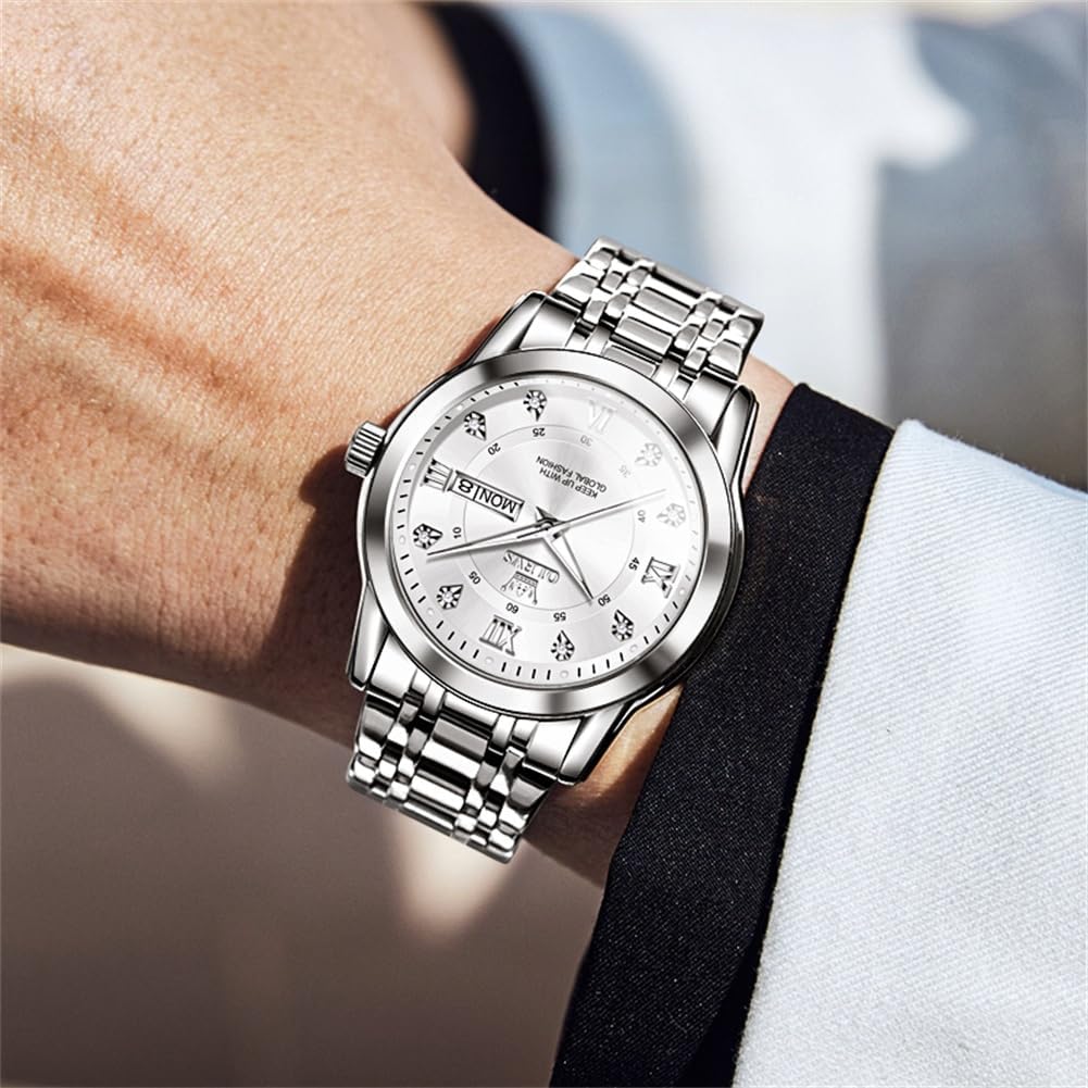 OLEVS Watch for Men Business Diamond Easy Read Men's Wristwatches Analog Luxury Date Stainless Steel Waterproof Luminous Dress Mens Watches - Image 8