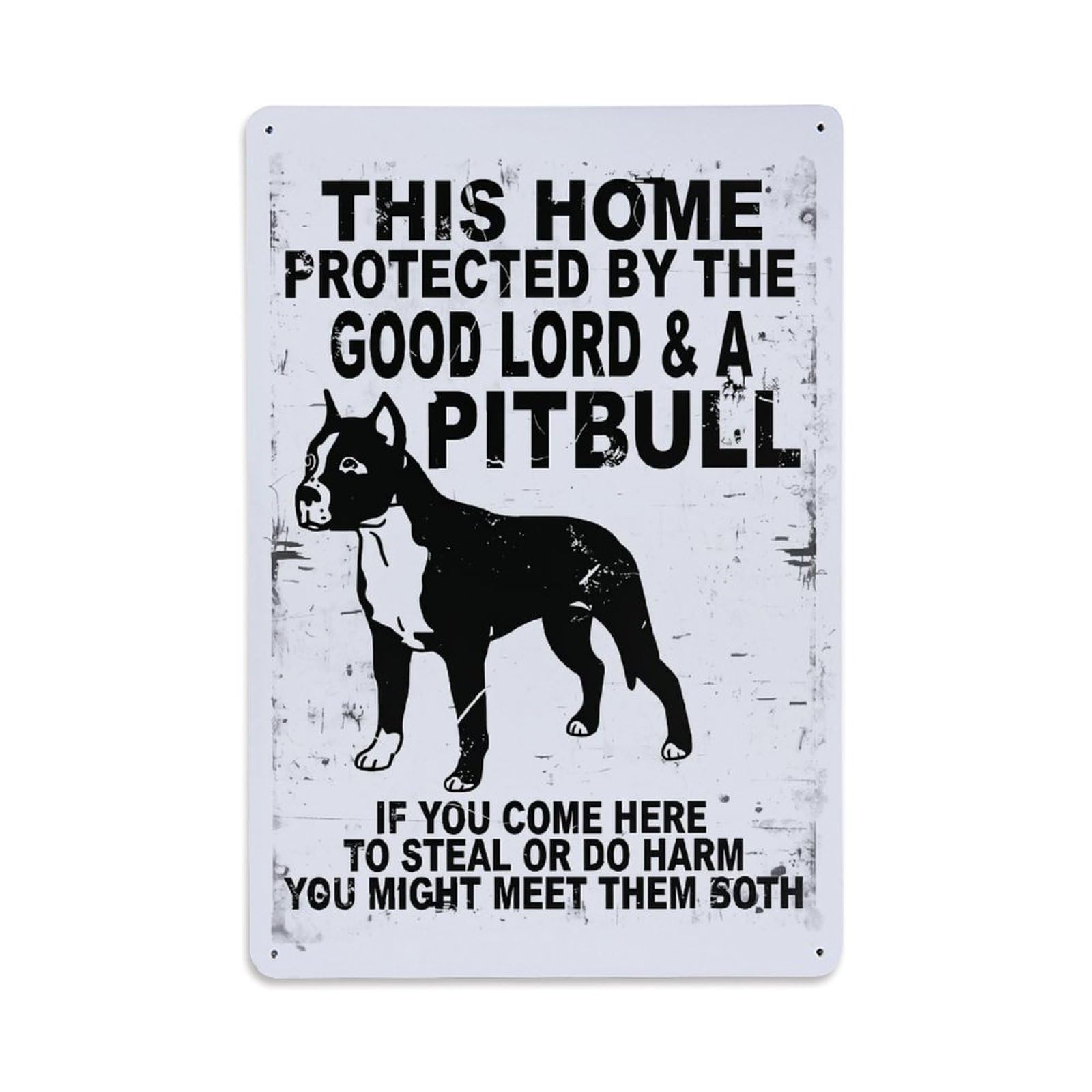 Jdfenggu Vintage Pitbull Dog Warning Sign Art Retro Metal Tin Sign, Decor Art Poster For Bar, Home, Man Cave, Kitchen, Laundry Room Gift 8X12inch